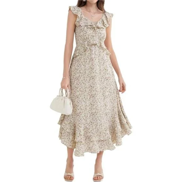 Dresses | Floral Sleeveless V Neck Ruffle Layered Aline Boho Flowy Maxi  Dress For Women | Poshmark
